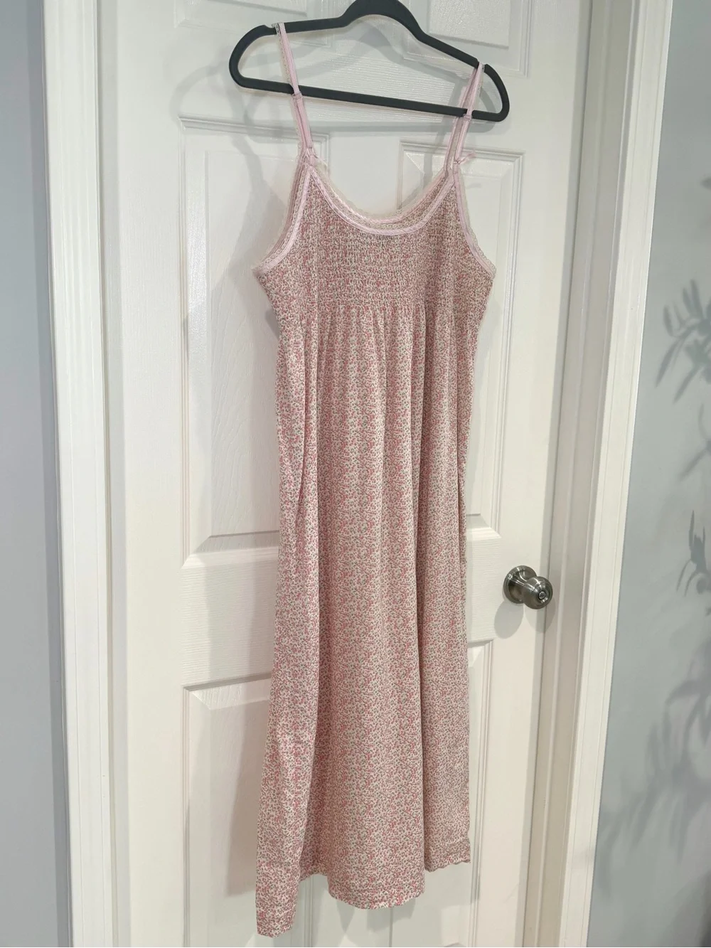 Adonna Floral 100% Cotton Sleeveless Smocked Top Nightgown Sleep Women L Cottage